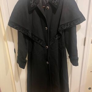 Ladies Jet Black Coat With Attached Cape